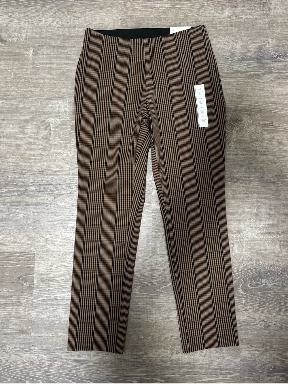 A New Day Womens Skinny Ankle Pants Brown Plaid Side Zip 6R NWT